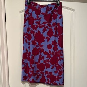 J Crew Floral Blue and Red Women's Midi Skirt